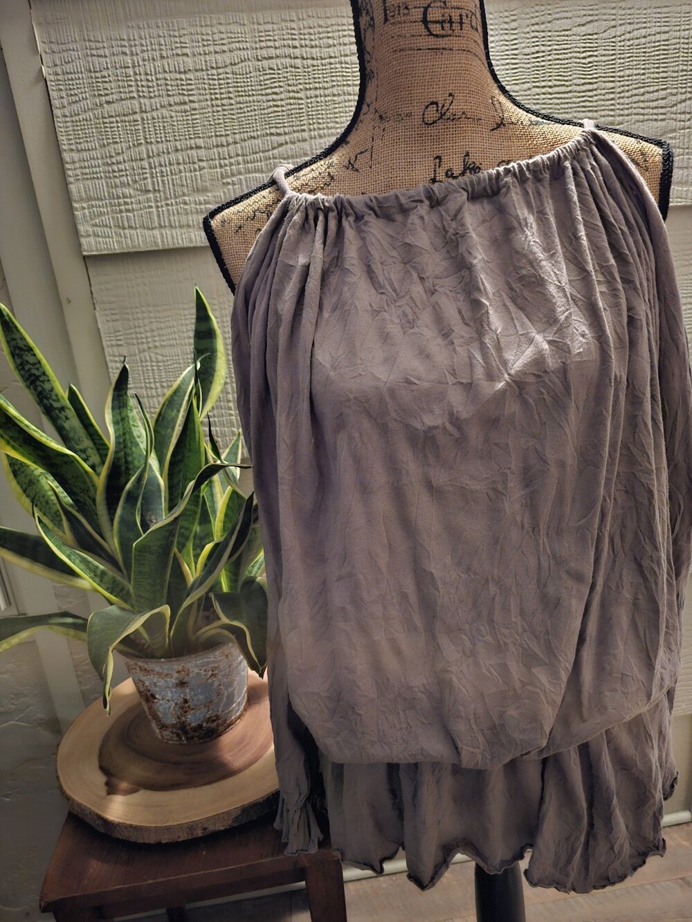 NWOT Desert Tan Long Sleeve Open Shoulder Drape Dress (L)